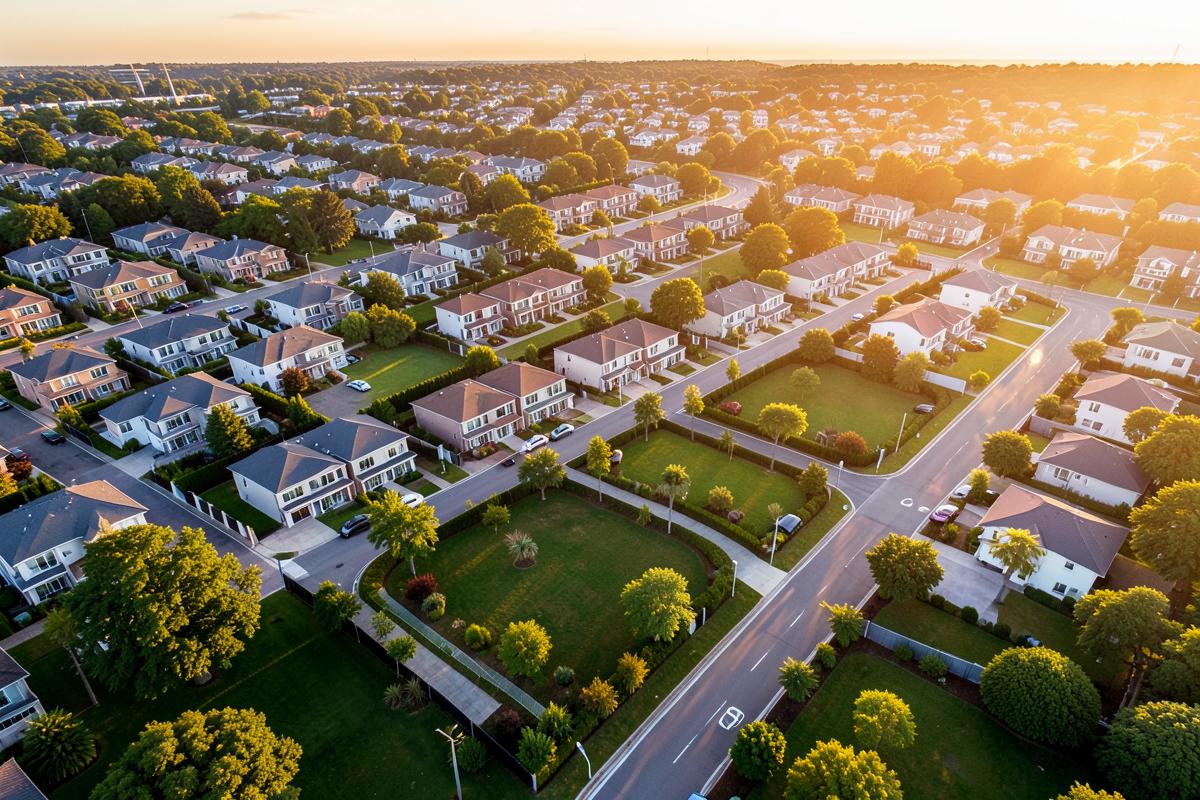 Aerial view of a gated residential community like North Town Residency, Karachi
